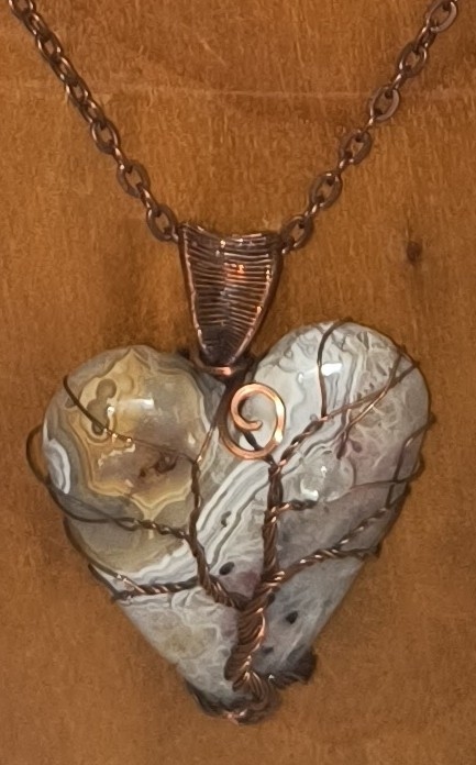 Product Description: Agate with Moonstone Heart Tree of Life - Copper</br></br>Titanium Quarts Druzy - Sterling Silver</br></br>Labradorite Moonface - Copper</br></br>Wire Wrapped Tourmaline</br> Pendants and Necklaces